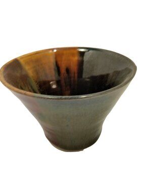 Earthenware Studio Art Rustic Pottery Bowl Brown Earth Tones Vase Planter USA